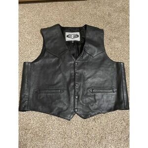Z1R Mens Black Leather Motorcycle Vest Biker Western Snap Front Size 50